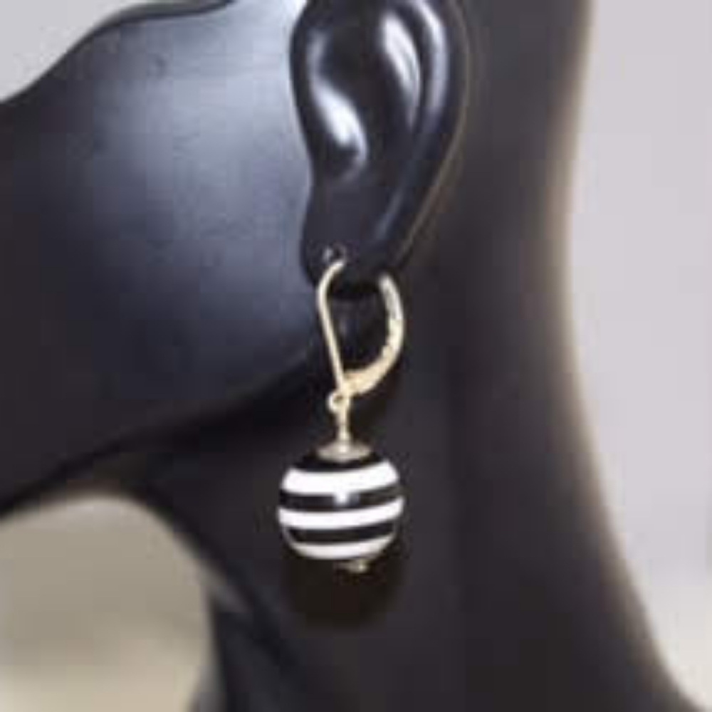 Black and White Striped Earrings